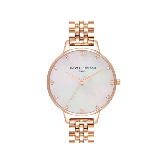 Montre-bracelet en or rose à cadran demi en nacre blush