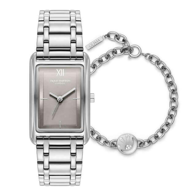 Montre Grove 23 mm Gris Tourterelle & Bracelet Argent & Coffret Cadeau Bracelet Celestial Sun