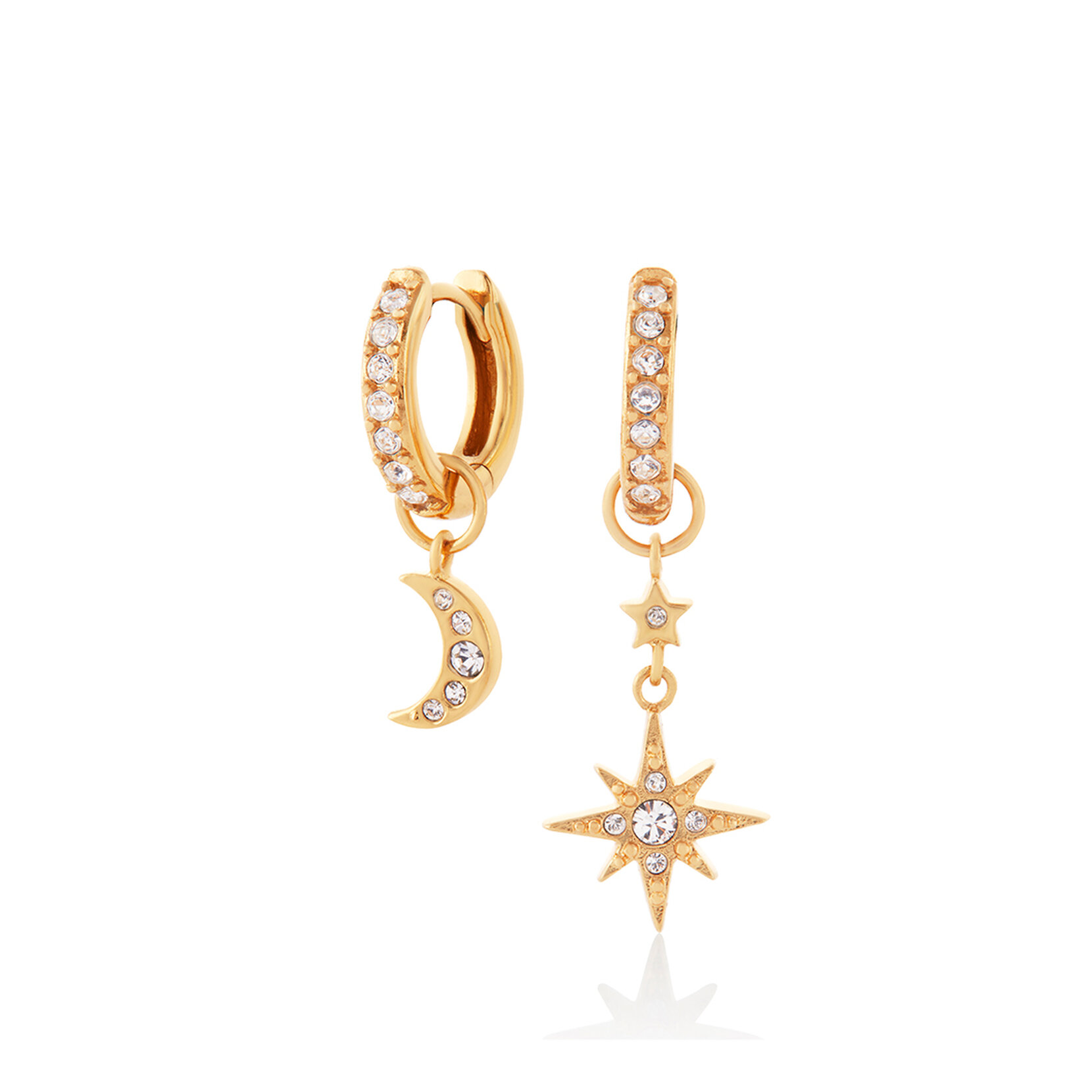 Gold Moon & Star Huggie Hoops