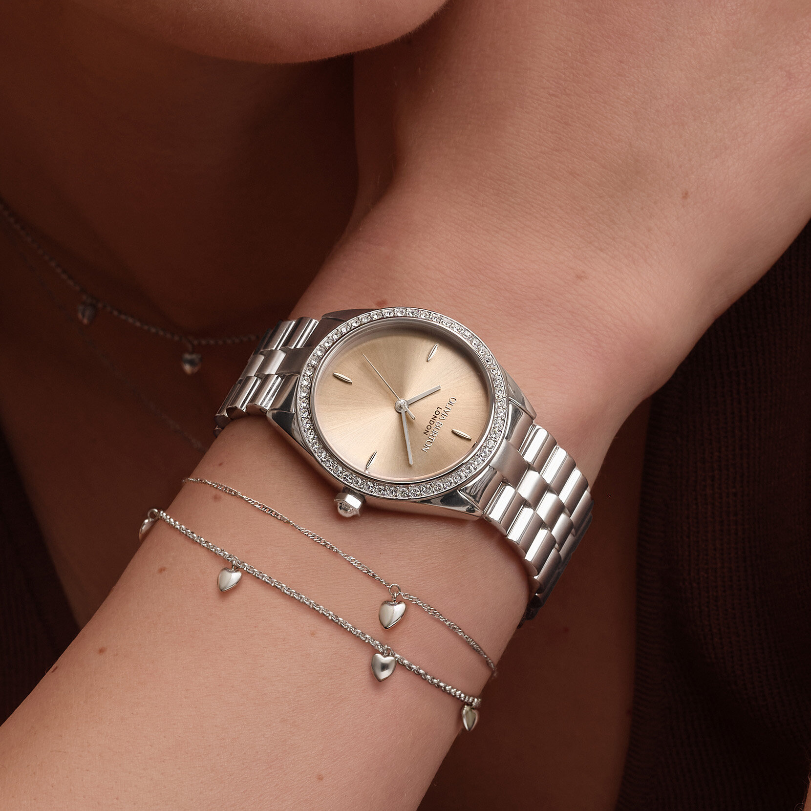 34mm Bejewelled Trench Coat & Silver Bracelet Watch
