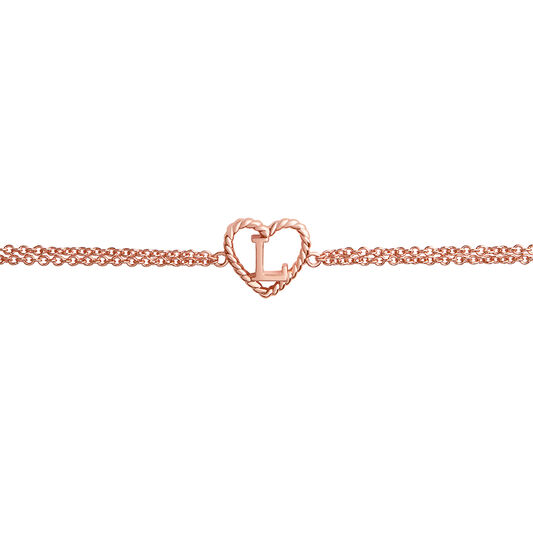 'L' Heart Initial Chain Bracelet Rose Gold
