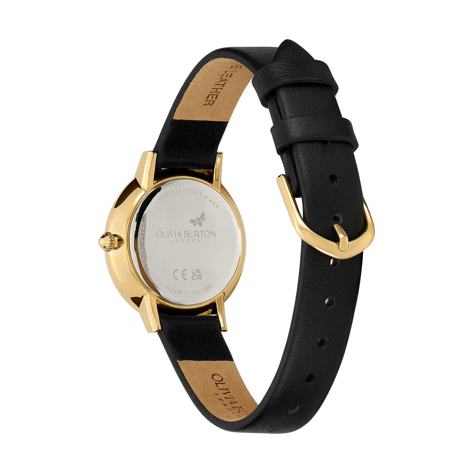 Montre Abeille ultra fine avec bracelet en cuir Or et Noir 28 mm