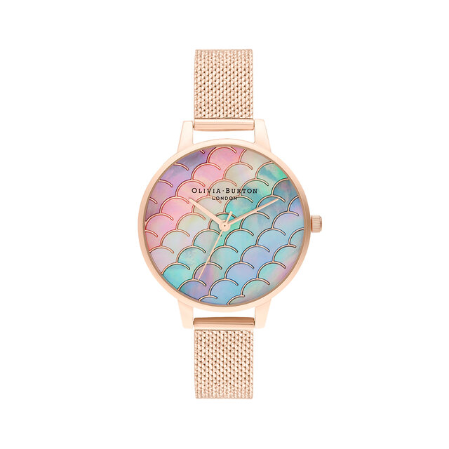 Demi cadran en or rose avec motif de queue de sirène maille à boucle 