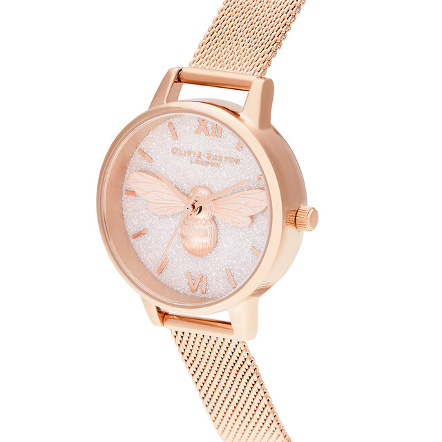 30mm White & Rose Gold Mesh Watch