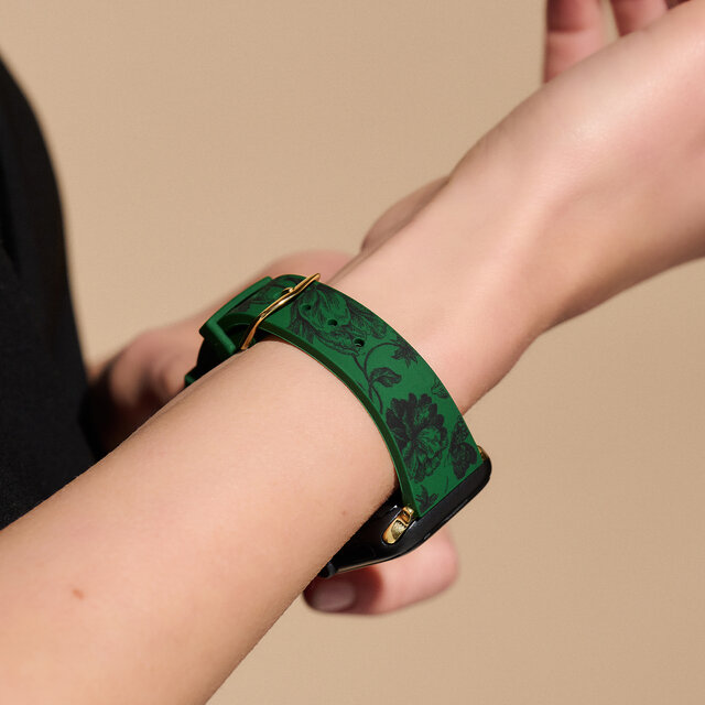 Emerald Green with Onyx Floral Print Silicone Strap