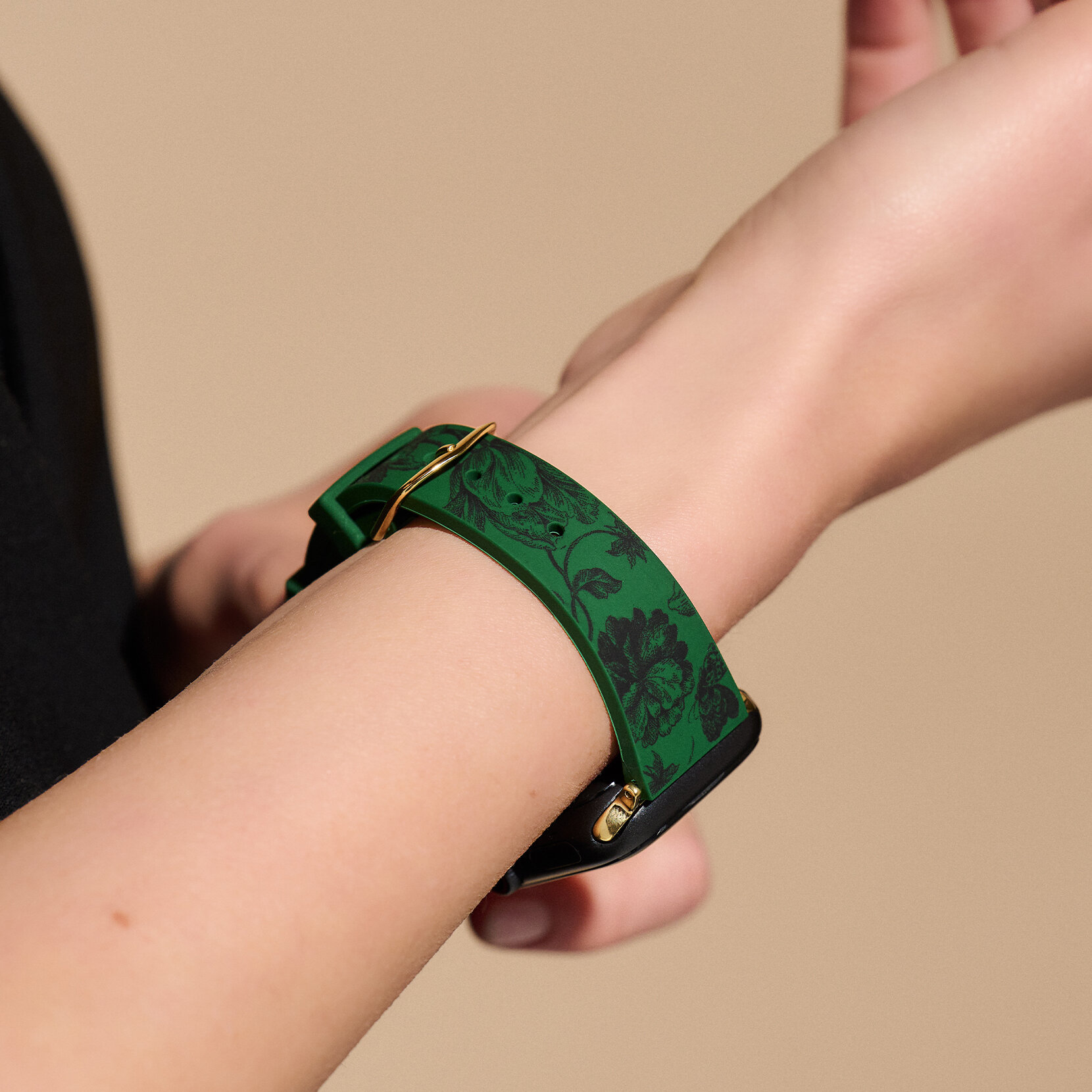 Bracelet en silicone Vert émeraude avec imprimé floral Onyx
