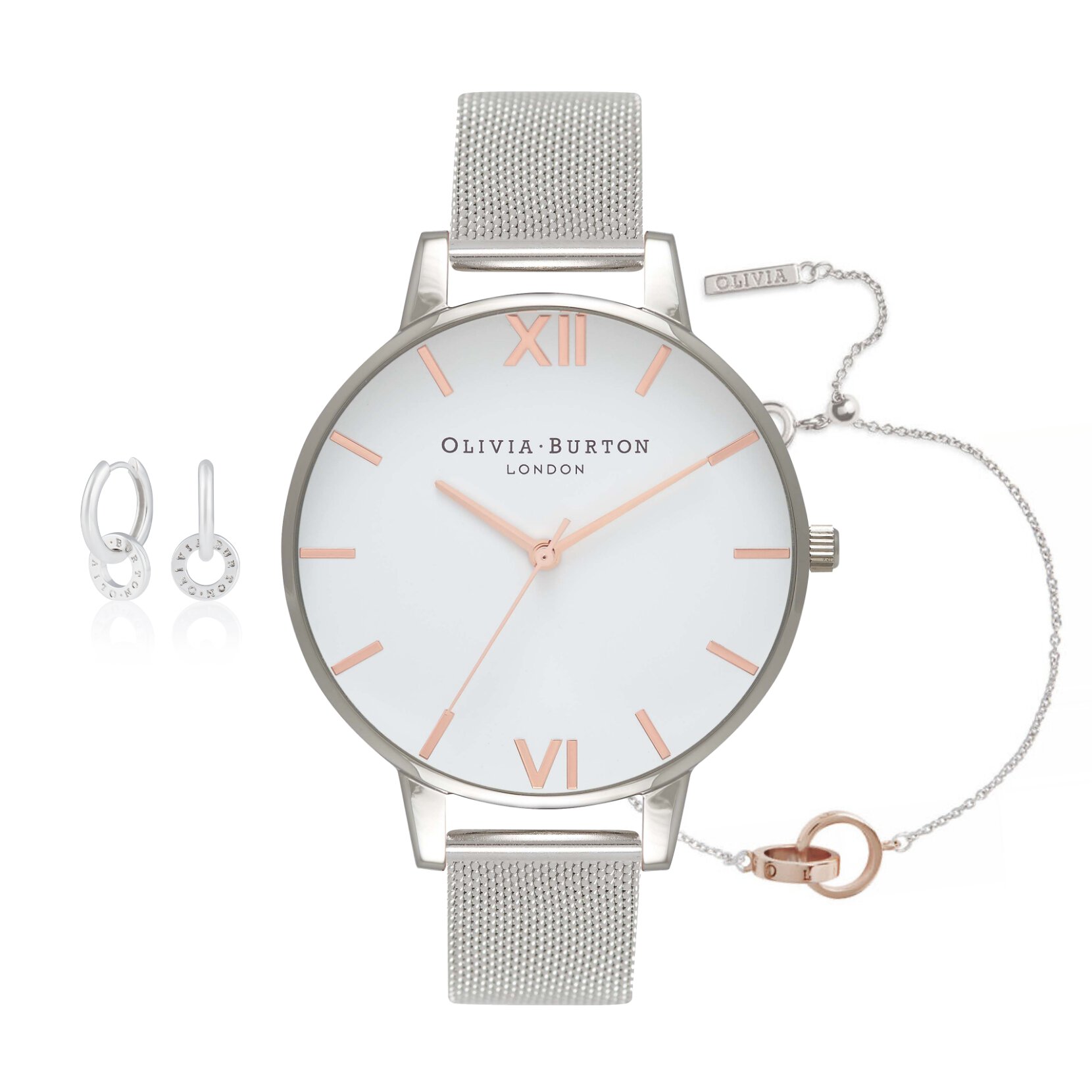 The Classics Silver Watch, Interlink Bracelet & Huggie Bundle