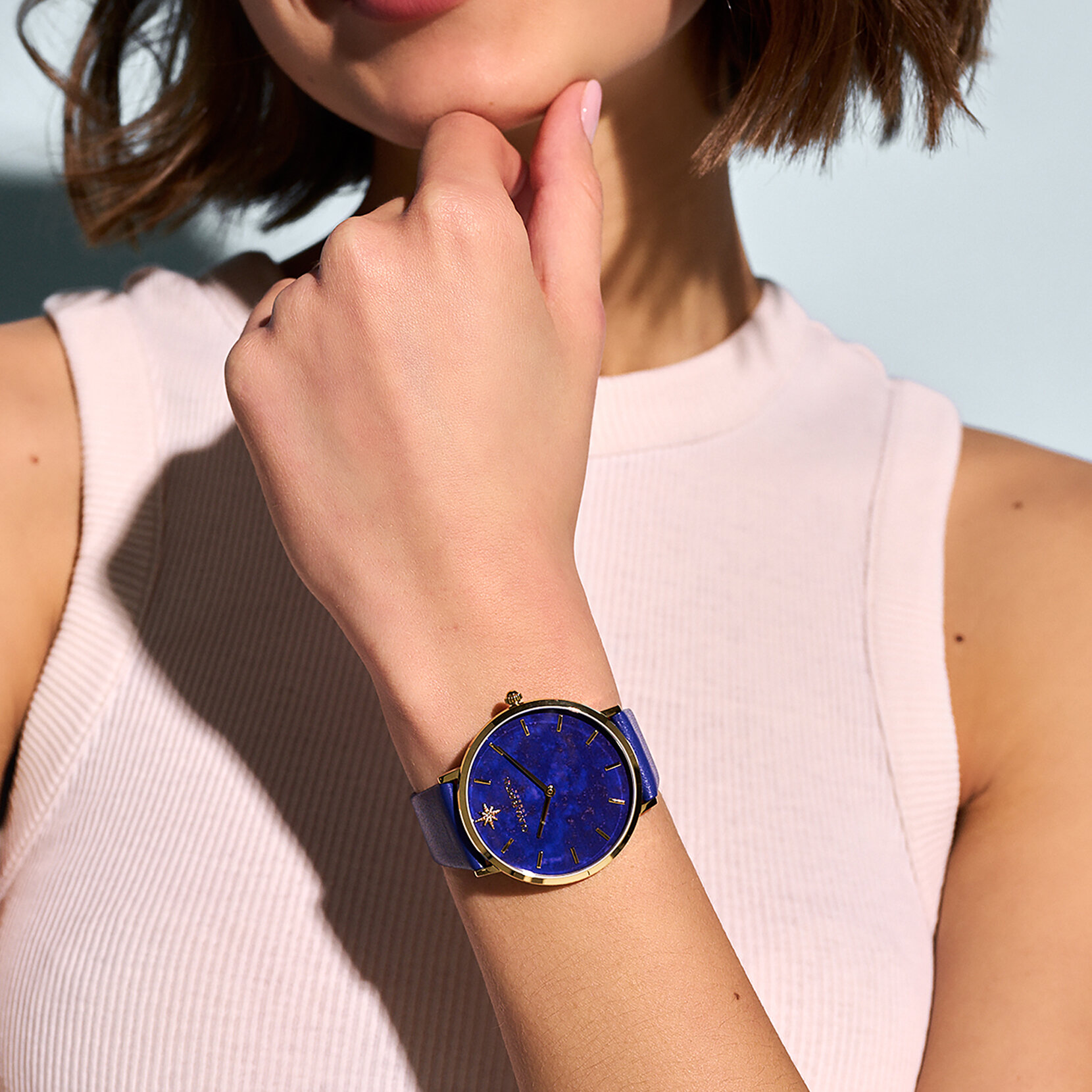40mm Faux Lapis, Gold & Blue Leather Strap Watch