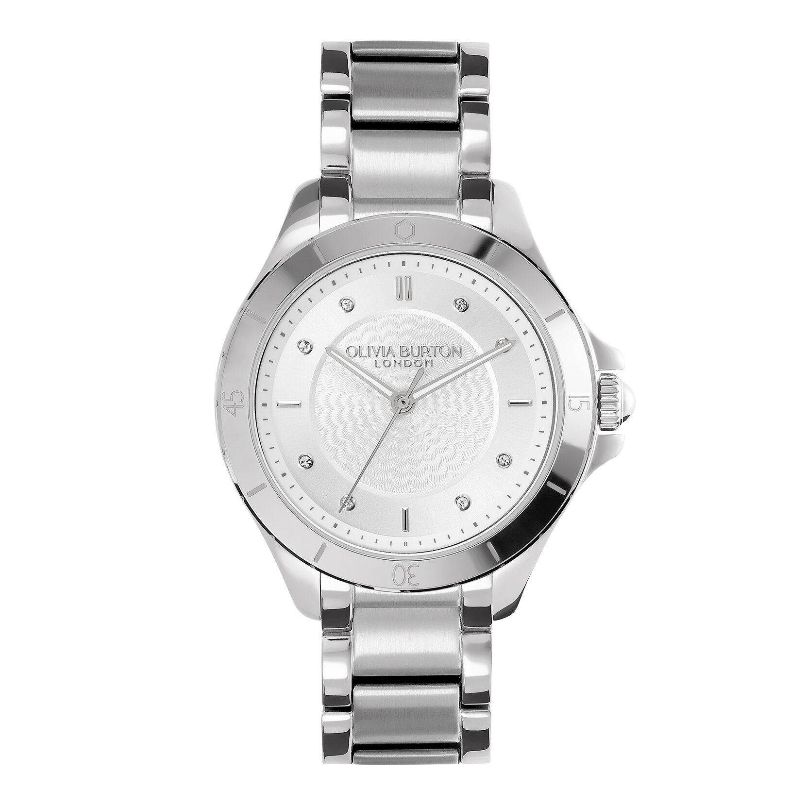 Sports Luxe 36mm Guilloche Metallic White & Silver Bracelet Watch ...