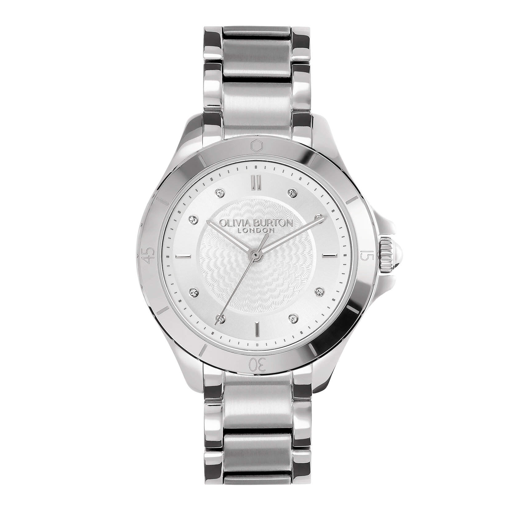 36mm Guilloche Metallic White & Silver Bracelet Watch