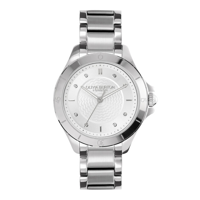 36mm Guilloche Metallic White & Silver Bracelet Watch