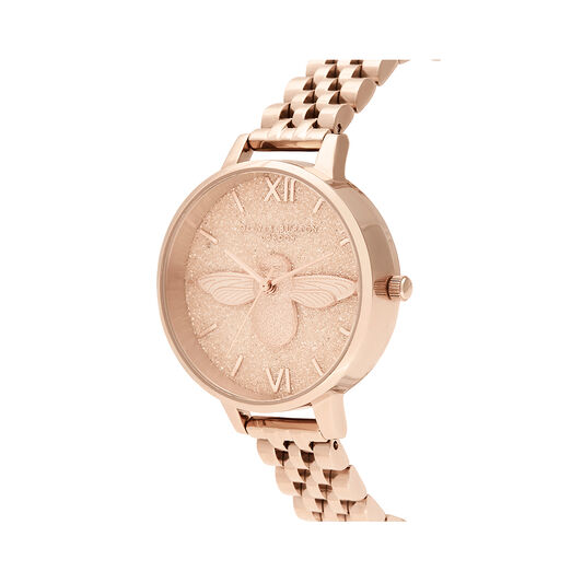 Glitter Bee 3D Bee & Pale Rose Gold Bracelet