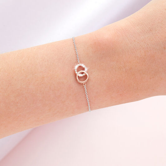 Bejewelled Interlink Chain Bracelet Rose Gold & Silver