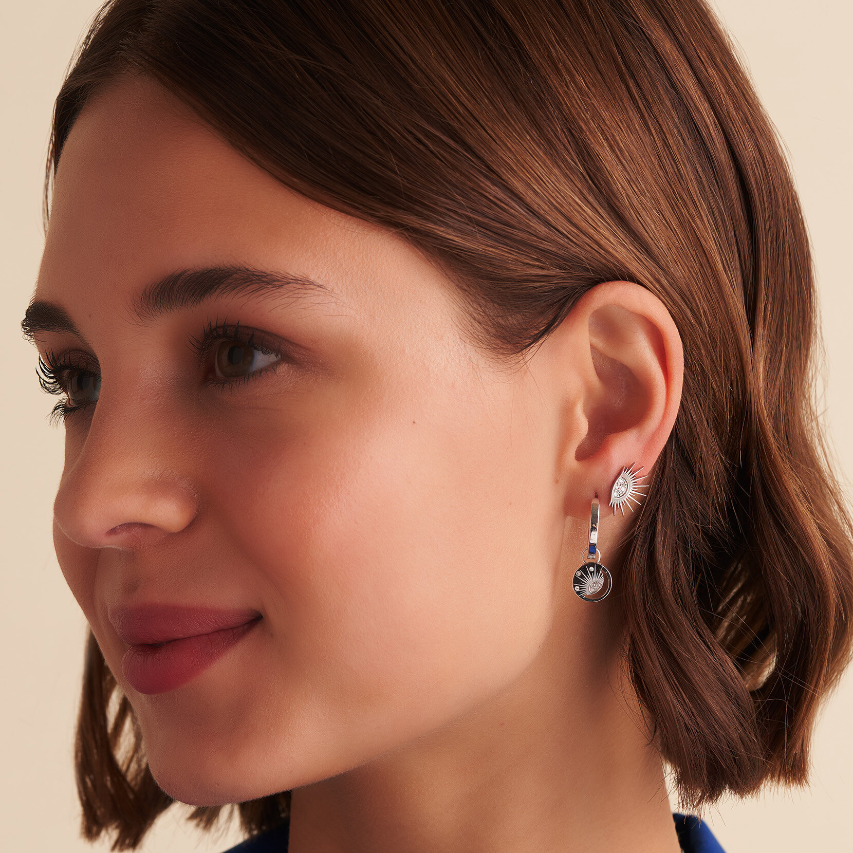 Boucles d'oreilles Créoles Soleil Céleste Argent