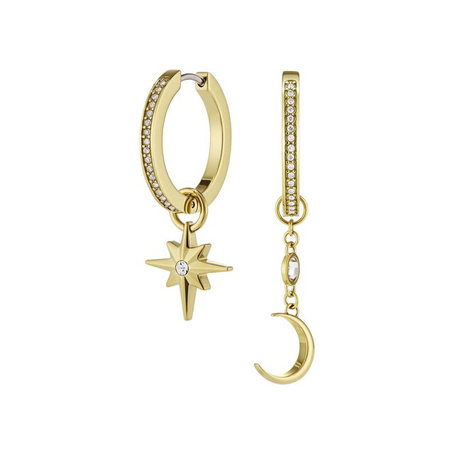 Celestial Star and Moon Gold Plated Huggie Earrings