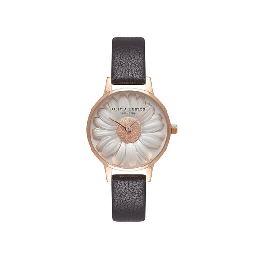 Ladies Flower Show 3d Daisy Black Rose Gold Watch Olivia Burton London