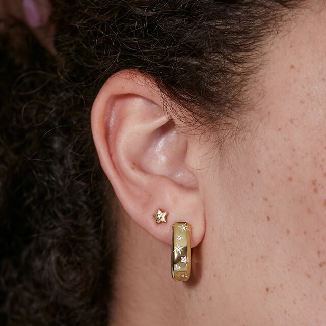Celestial Mini North Star and Moon Gold Plated Stud Earrings