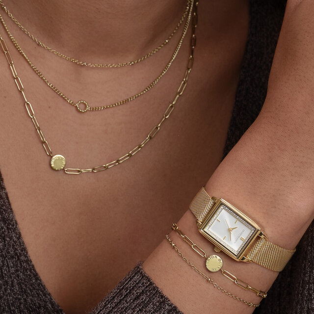 Montre Townhouse rectangulaire blanc à bracelet milanais or 21 mm