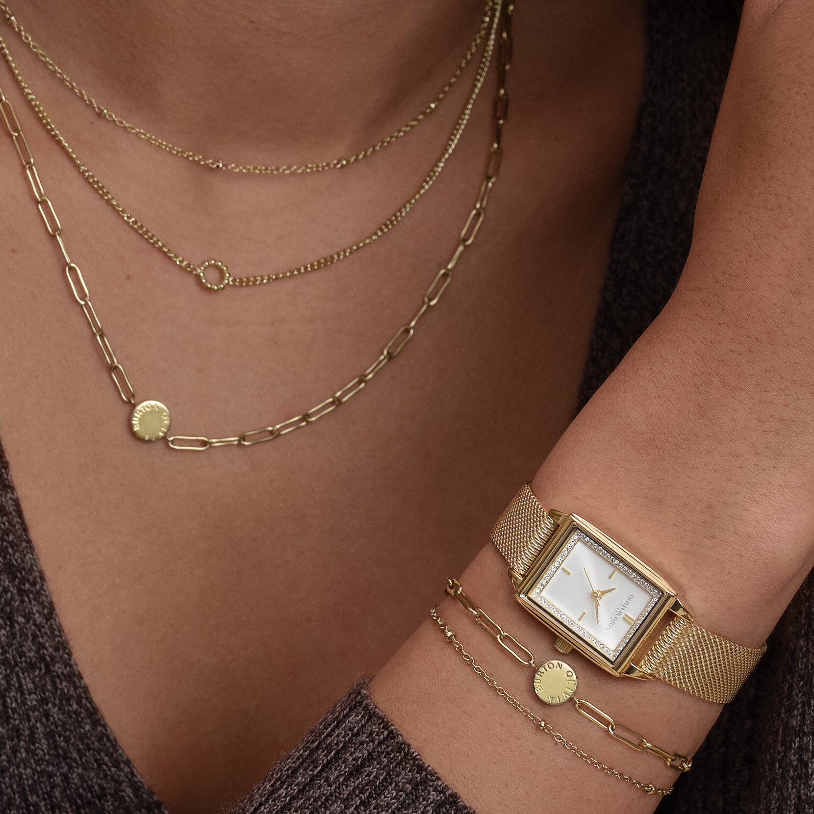 21mm Rectangle White & Gold Mesh Watch