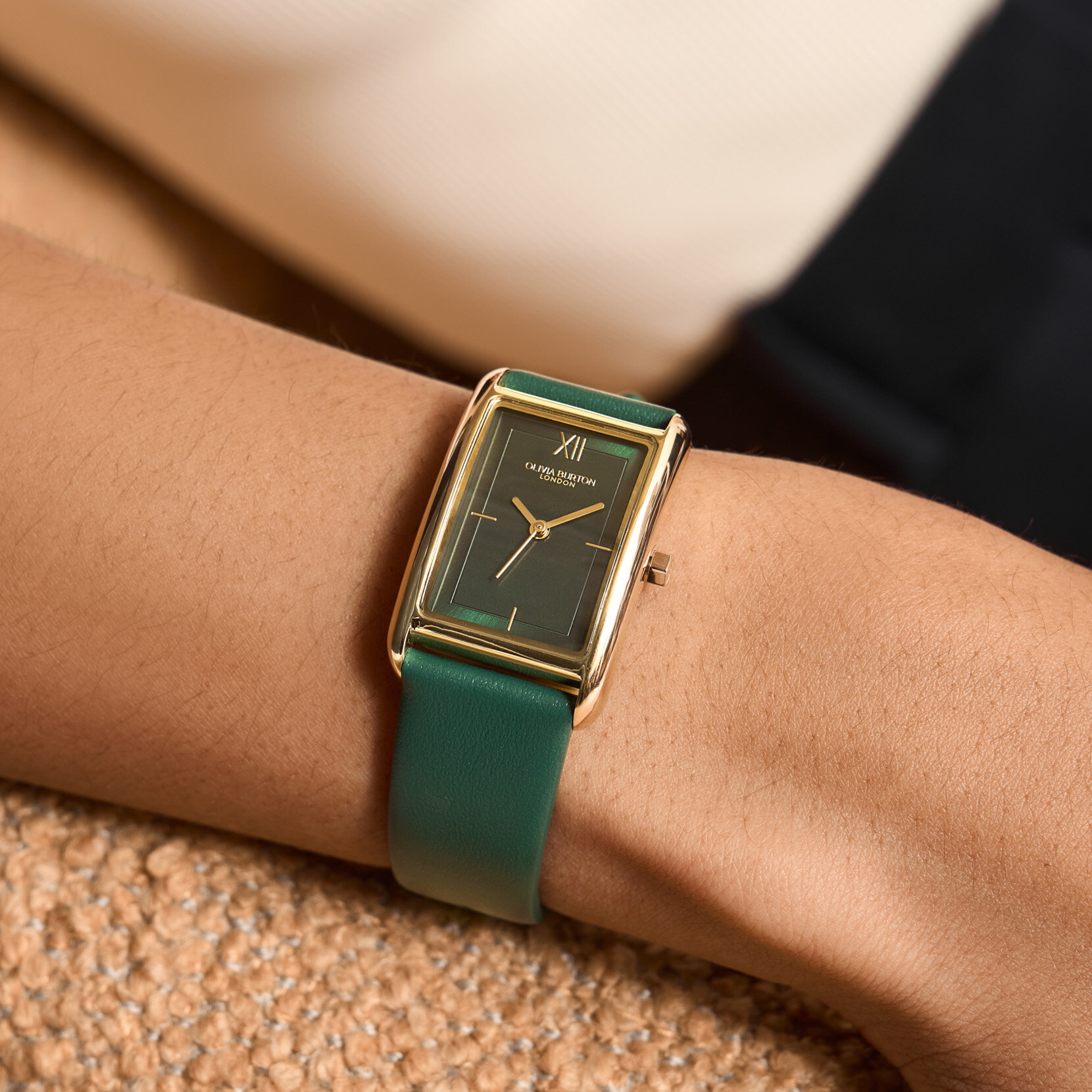 Bracelet de Montre en Cuire Grove 23mm Or & Vert Forêt