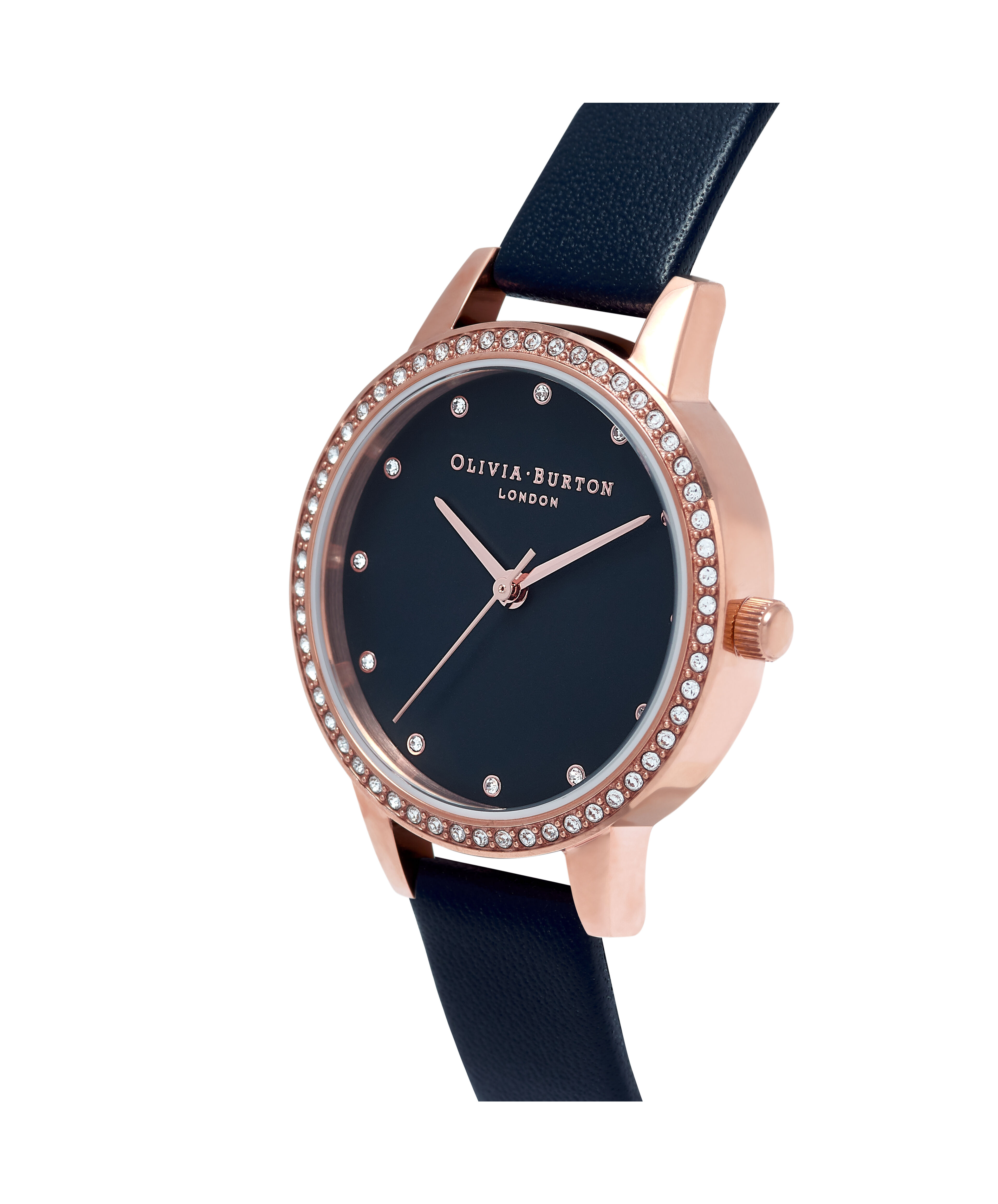 30mm Rose Gold Blue Leather Strap Watch