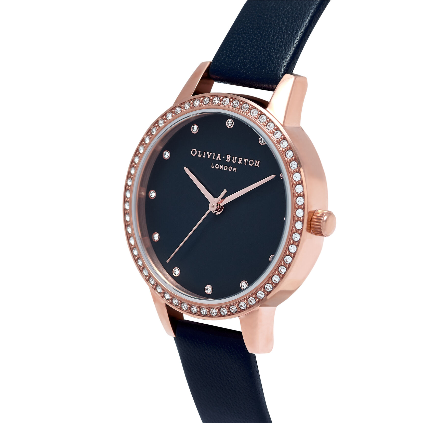 Midi Navy Mother Of Pearl Sparkle Bezel, Rose Gold & Navy Watch