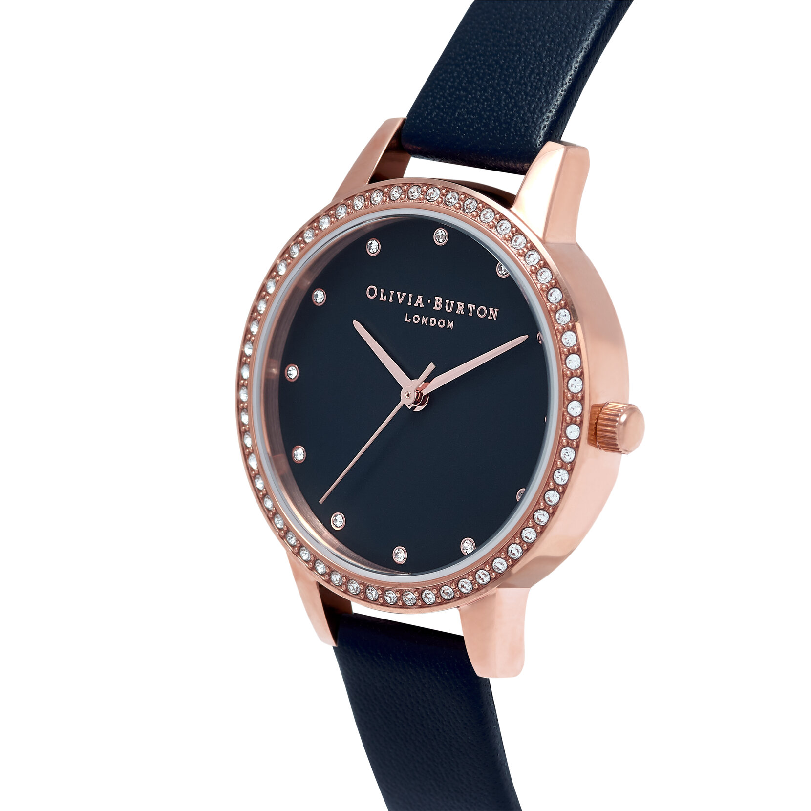 30mm Rose Gold & Blue Leather Strap Watch
