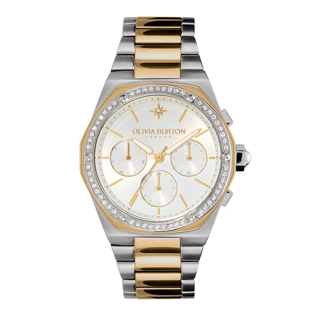 38mm Hexa Multi-Function White & Two Tone Bracelet Watch