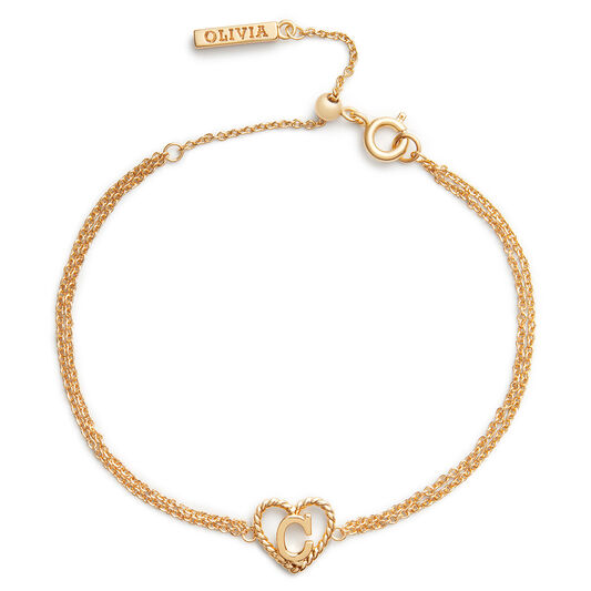'C' Heart Initial Chain Bracelet Gold