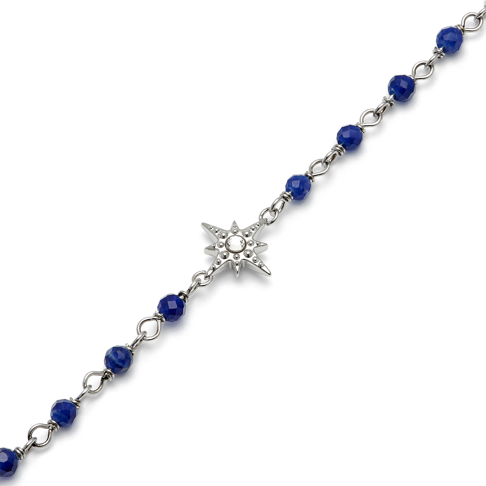 Bracelet Perlé Bleu & Argent avec Charm Étoile Polaire