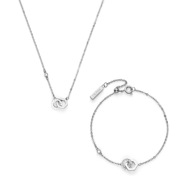 Ensemble Cadeau Bracelet et Collier Hex Interlink Argent