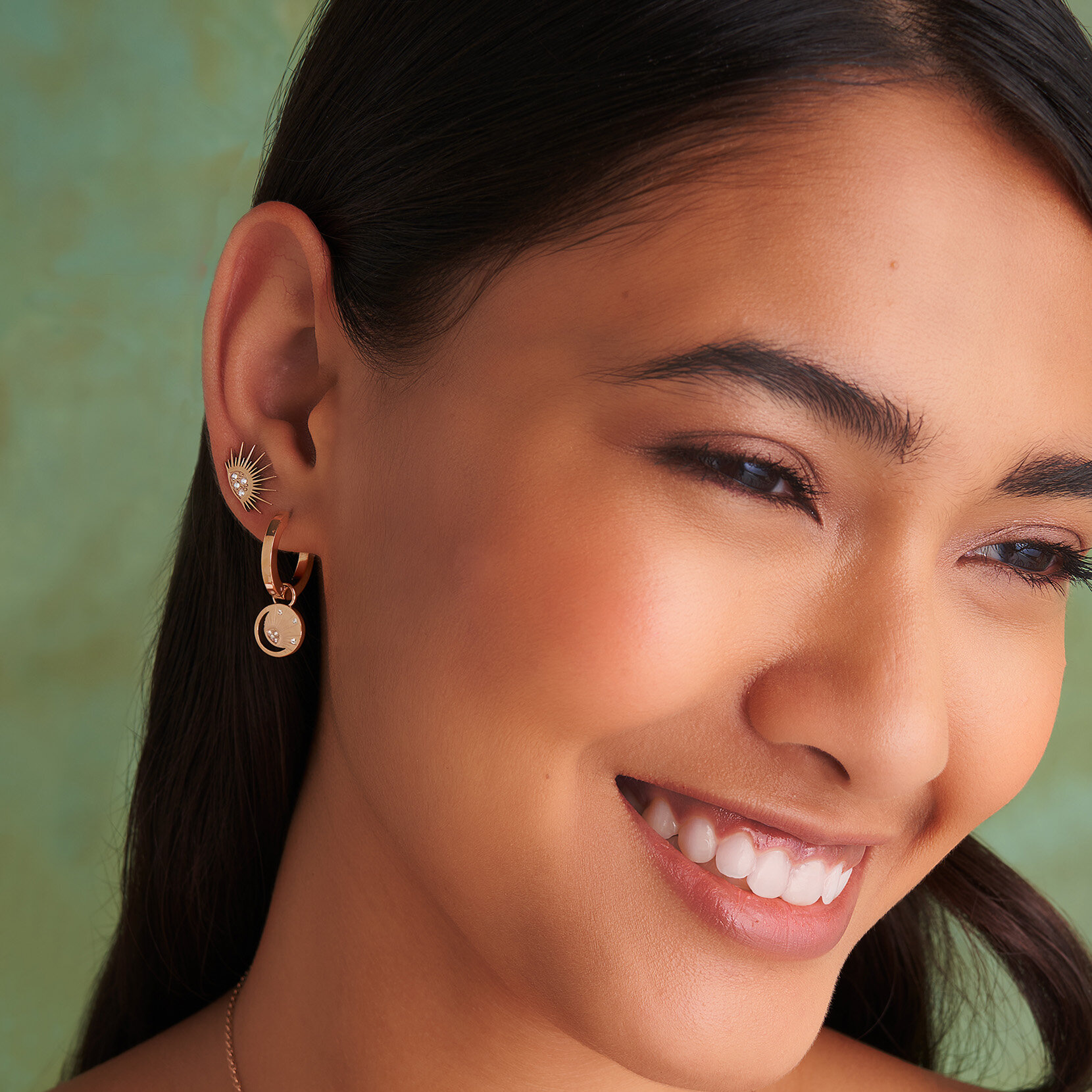 Celestial Sun Rose Gold Plated Hoop Earrings