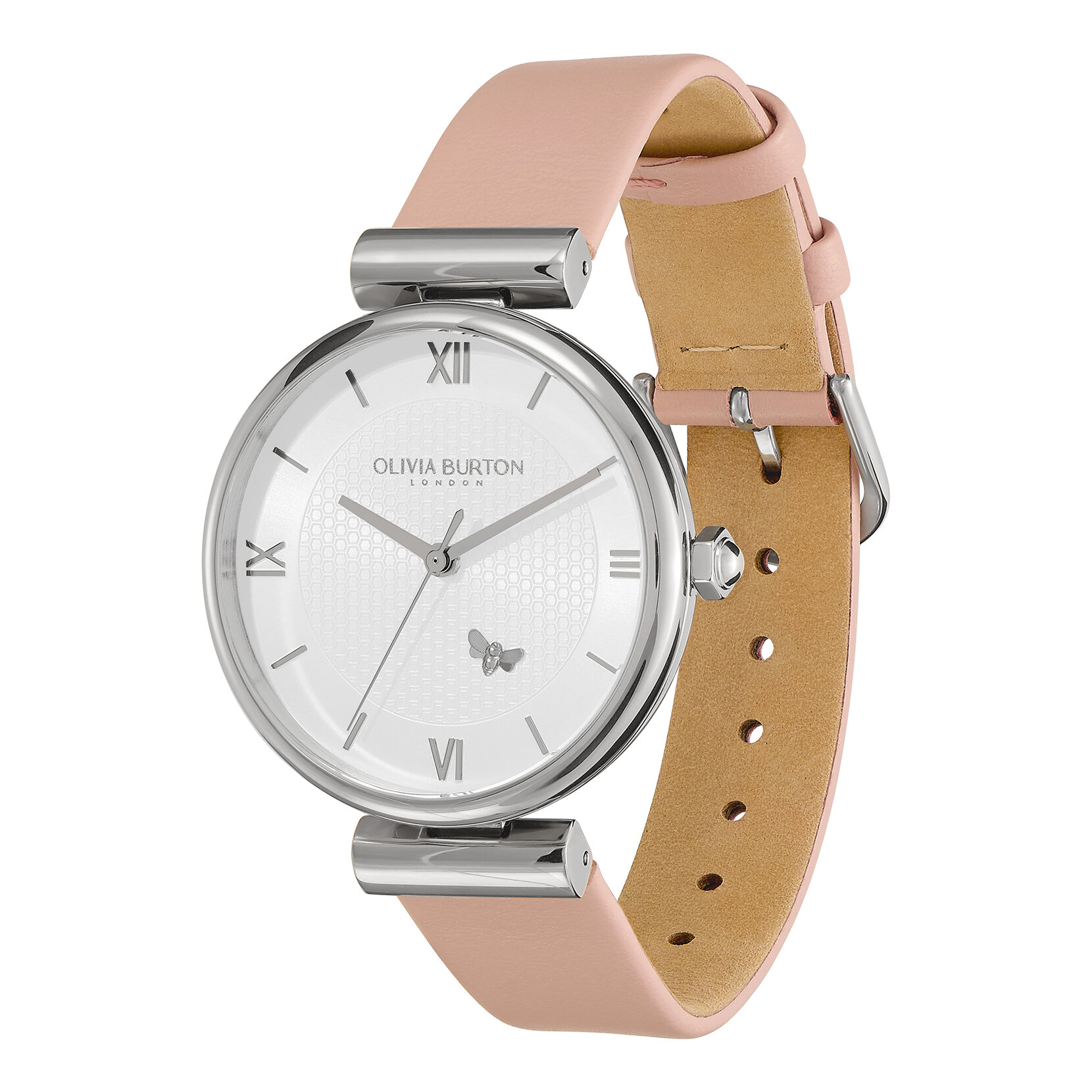 36mm Minima Bee T-Bar Silver & Blush Leather Strap Watch