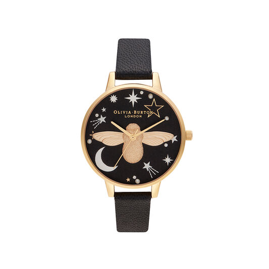 Celestial 3D Bee, Black & Gold Watch