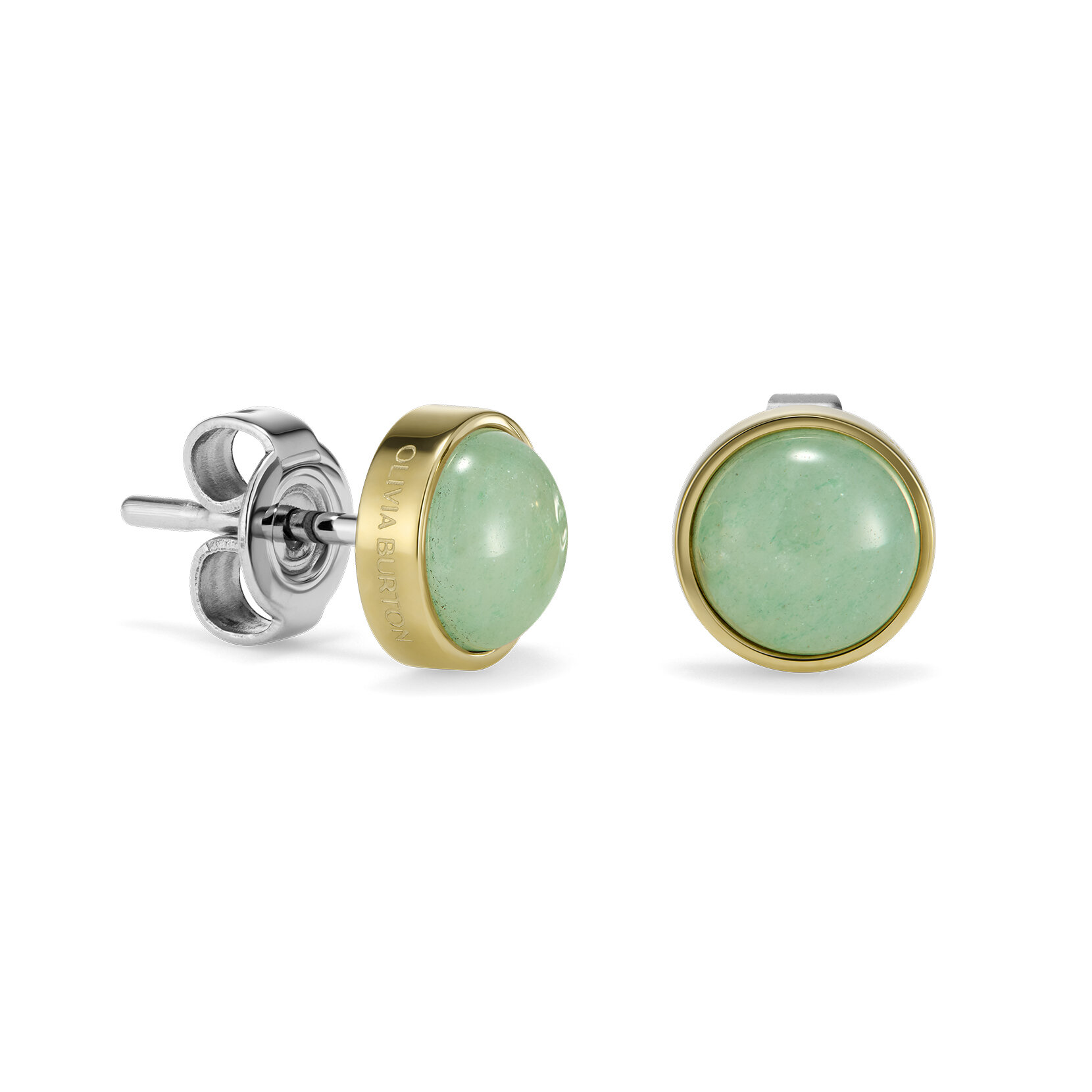 Aventurine Cabochon Gold Plated Gemstone Stud Earrings