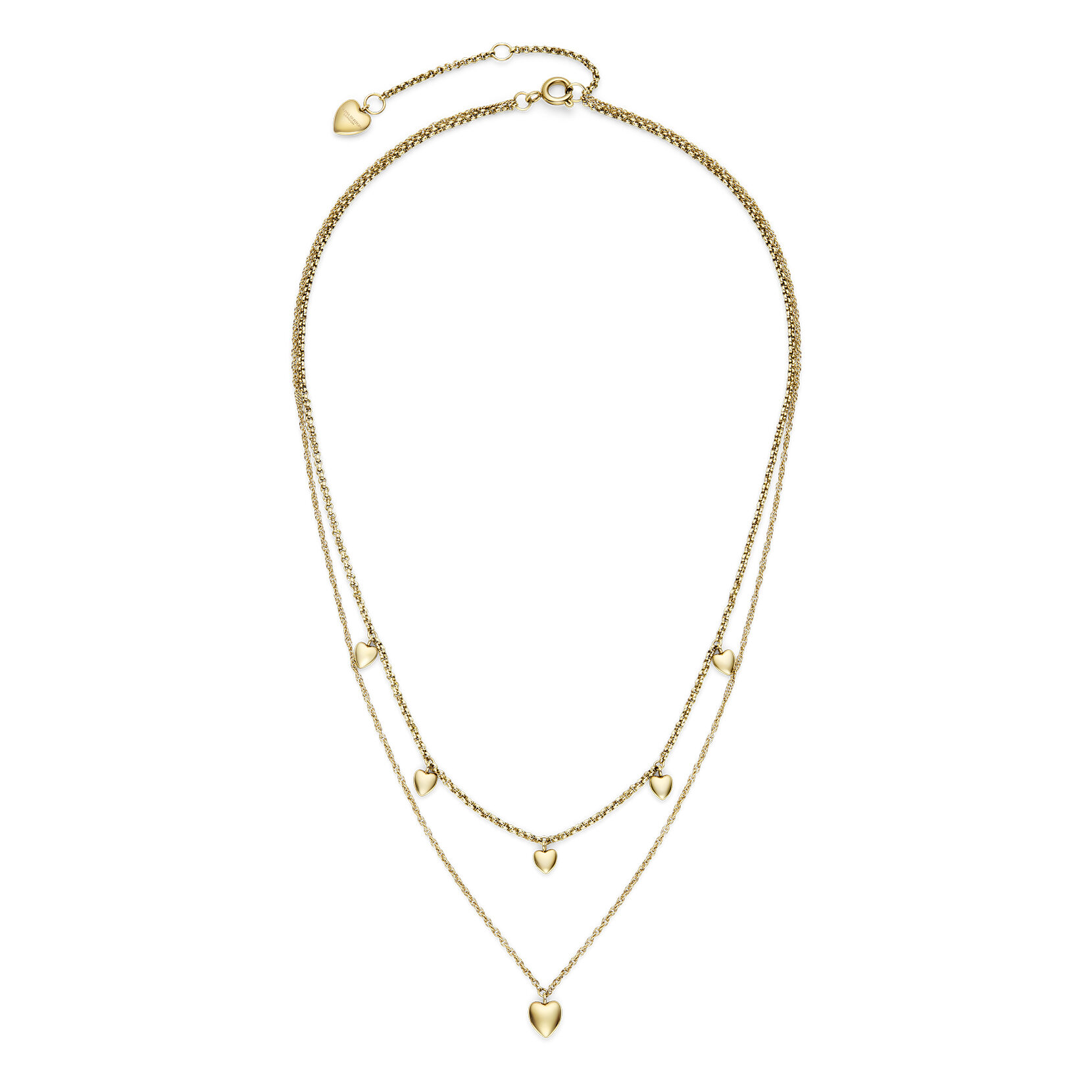 Mini Heart Gold Plated Double Chain Necklace