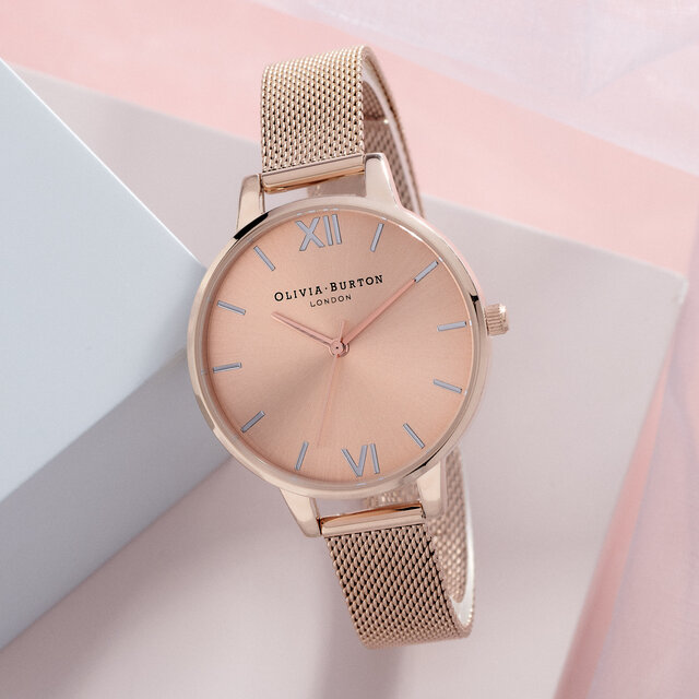 34mm Rose Gold Mesh Watch