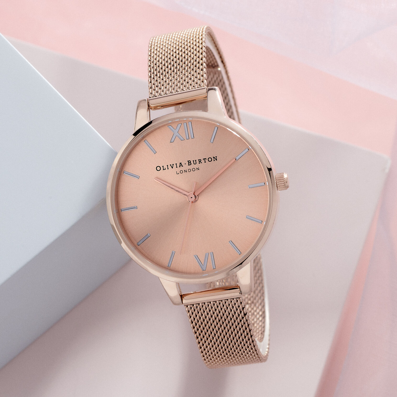 Demi Dial Thin Case Pale Rose Gold Mesh Watch