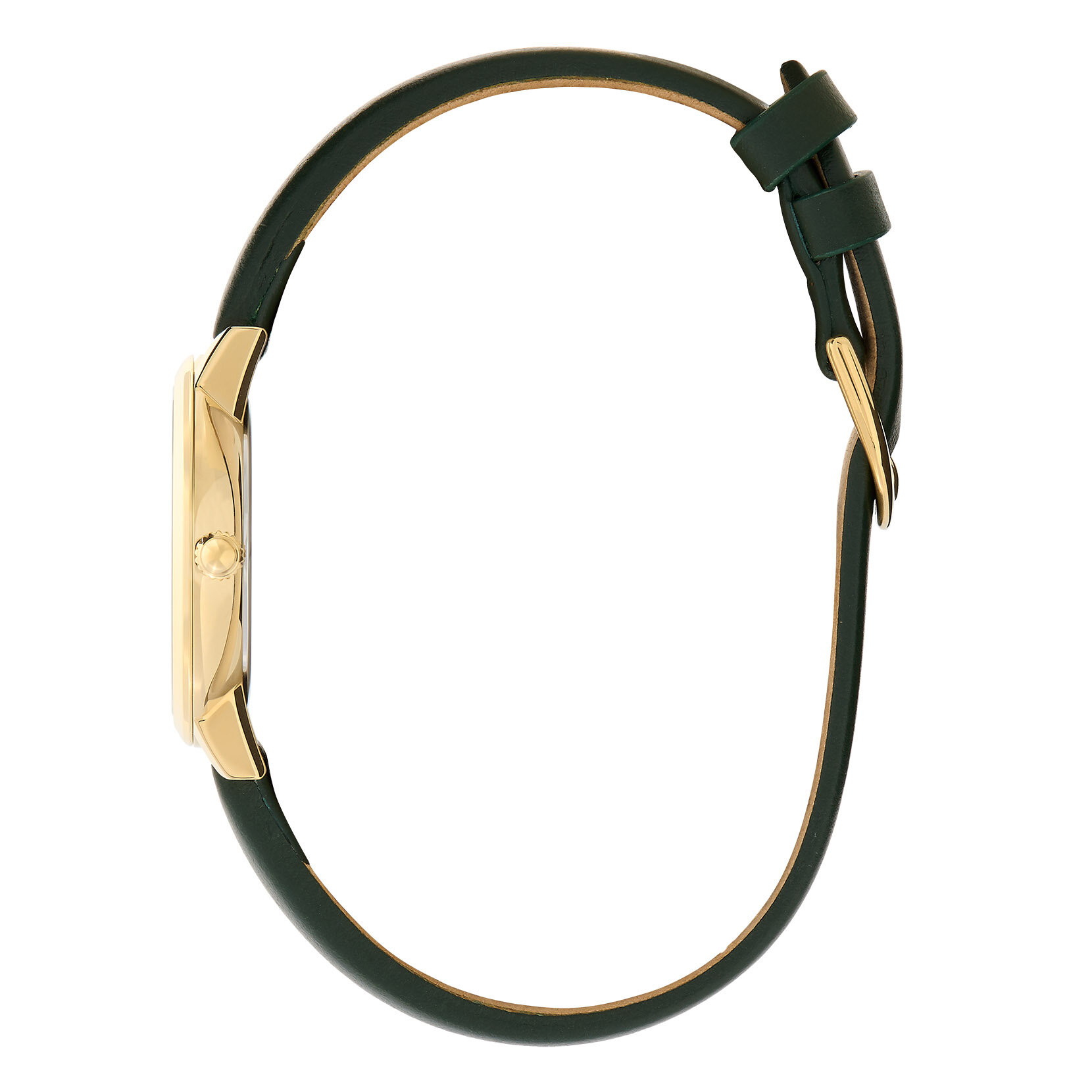 Montre Abeille ultra fine avec bracelet en cuir Or et Vert 28 mm