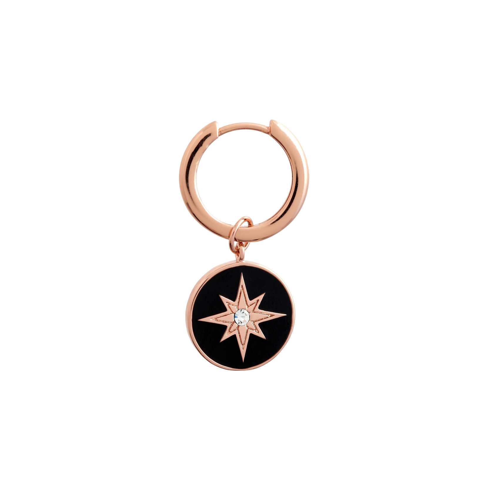 Rose Gold & Enamel Black North Star Earrings