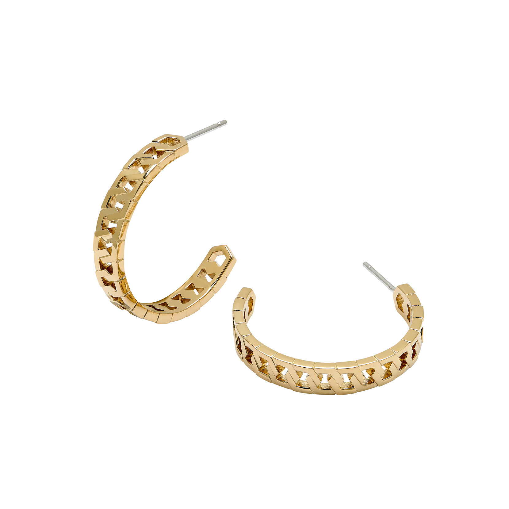 Honeycomb Gold Link Hoop Earrings