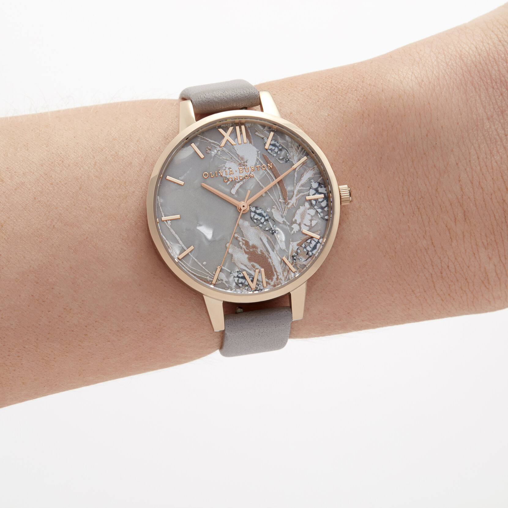 Abstract Florals Grey Lilac & Rose Gold Watch