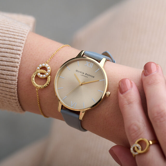 38mm Gold & Blue Leather Strap Watch