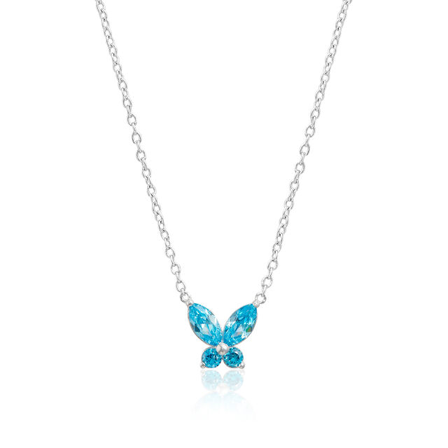 Sparkle Butterfly Blue Marquise Butterfly Necklace Silver 