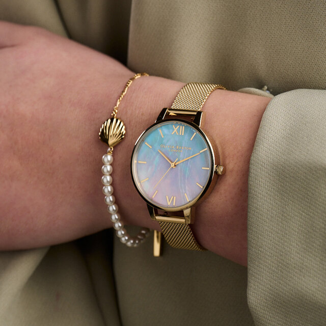 34mm Multicoloured & Gold Mesh Watch