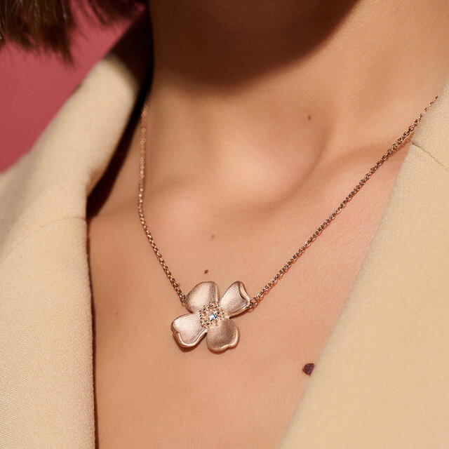 Dogwood Flower Carnation Gold Pendant Necklace
