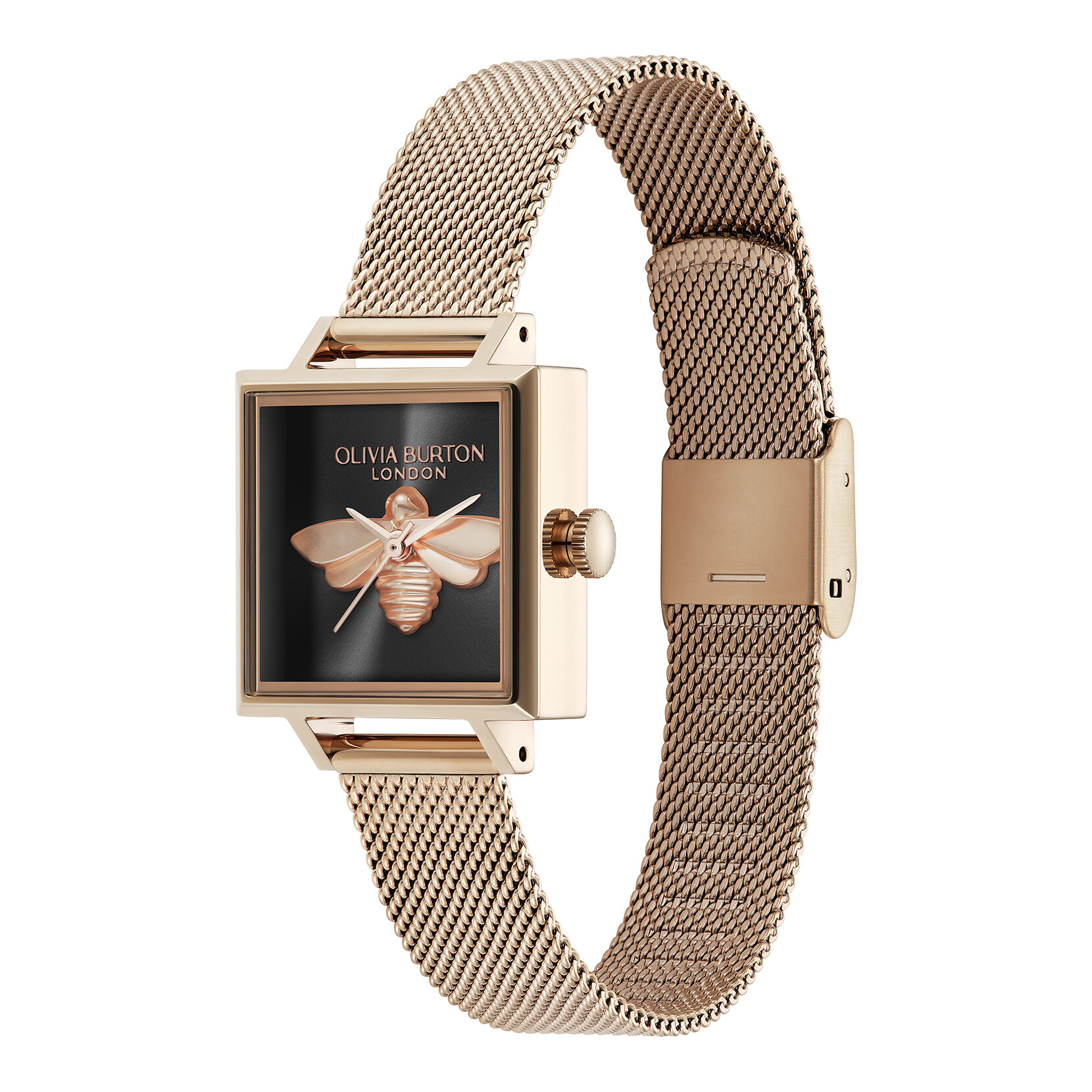 23mm Lucky Bee Black & Rose Gold Mesh Watch