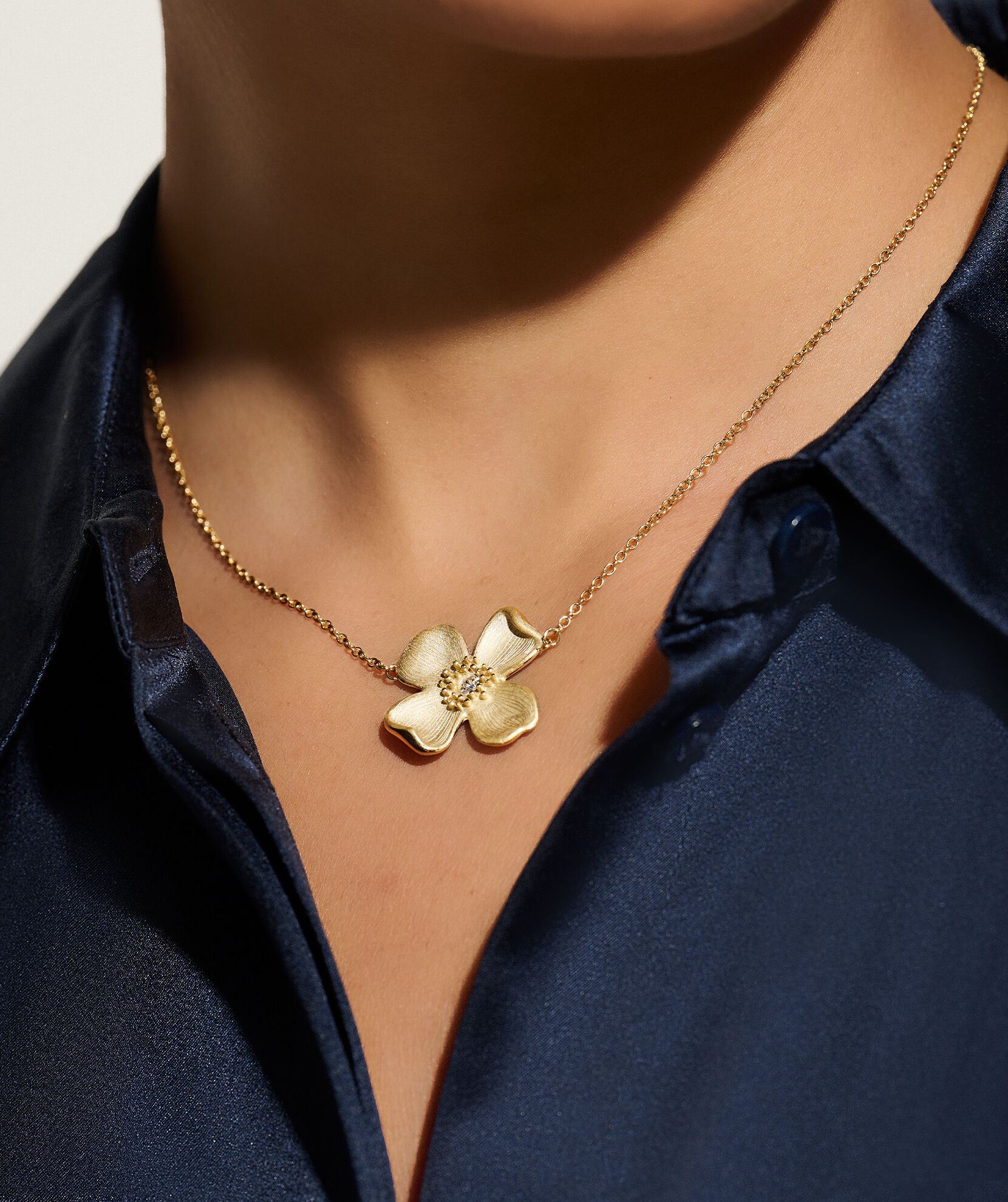 Dogwood Flower Gold Pendant Necklace
