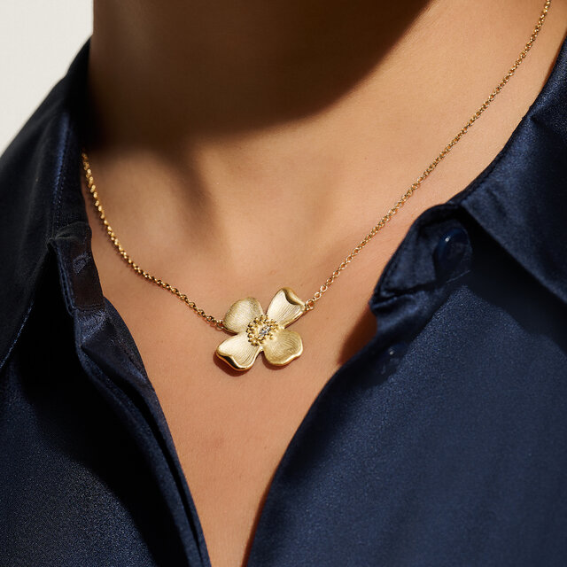 Dogwood Flower Gold Pendant Necklace