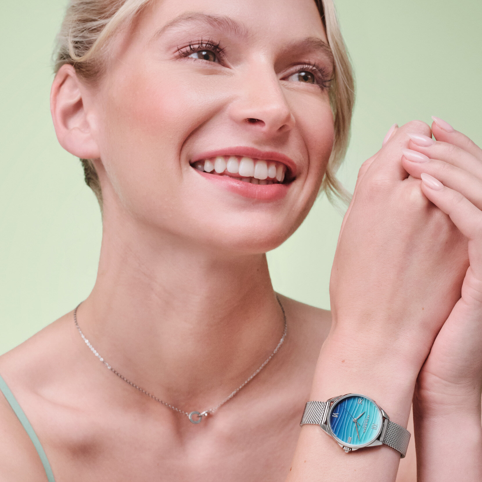 30mm Azure Blue Tone & Silver Mesh Watch